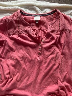 Knox Rose Coral Henley Tunic with Crochet Yoke